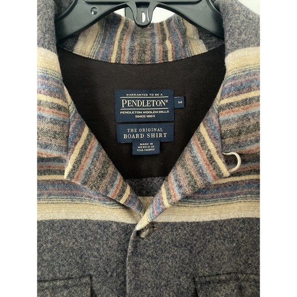 Pendleton Wool Striped Board Shirt Loop Collar Size Medium COLORFUL  EUC - Picture 4 of 6